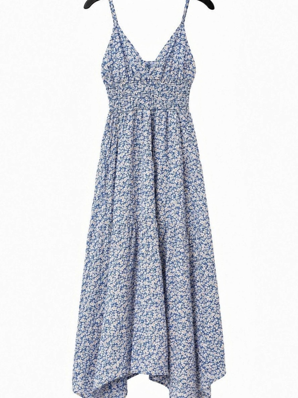 Blu Pepper Hydrangea Haze Blue Handkerchief Hem Maxi Dress Blue & White Medium